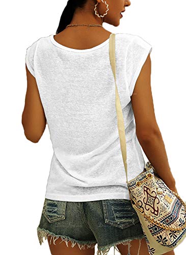 Detalle 2 de GeGekoko Damen V-Ausschnitt Sommer Basic Top Weiss, Größe M