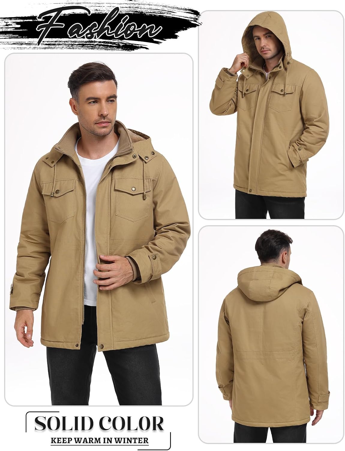 Detalle 2 de Xnova Men's Winter Parka Jacket with Fleece Lining and Removable Hood