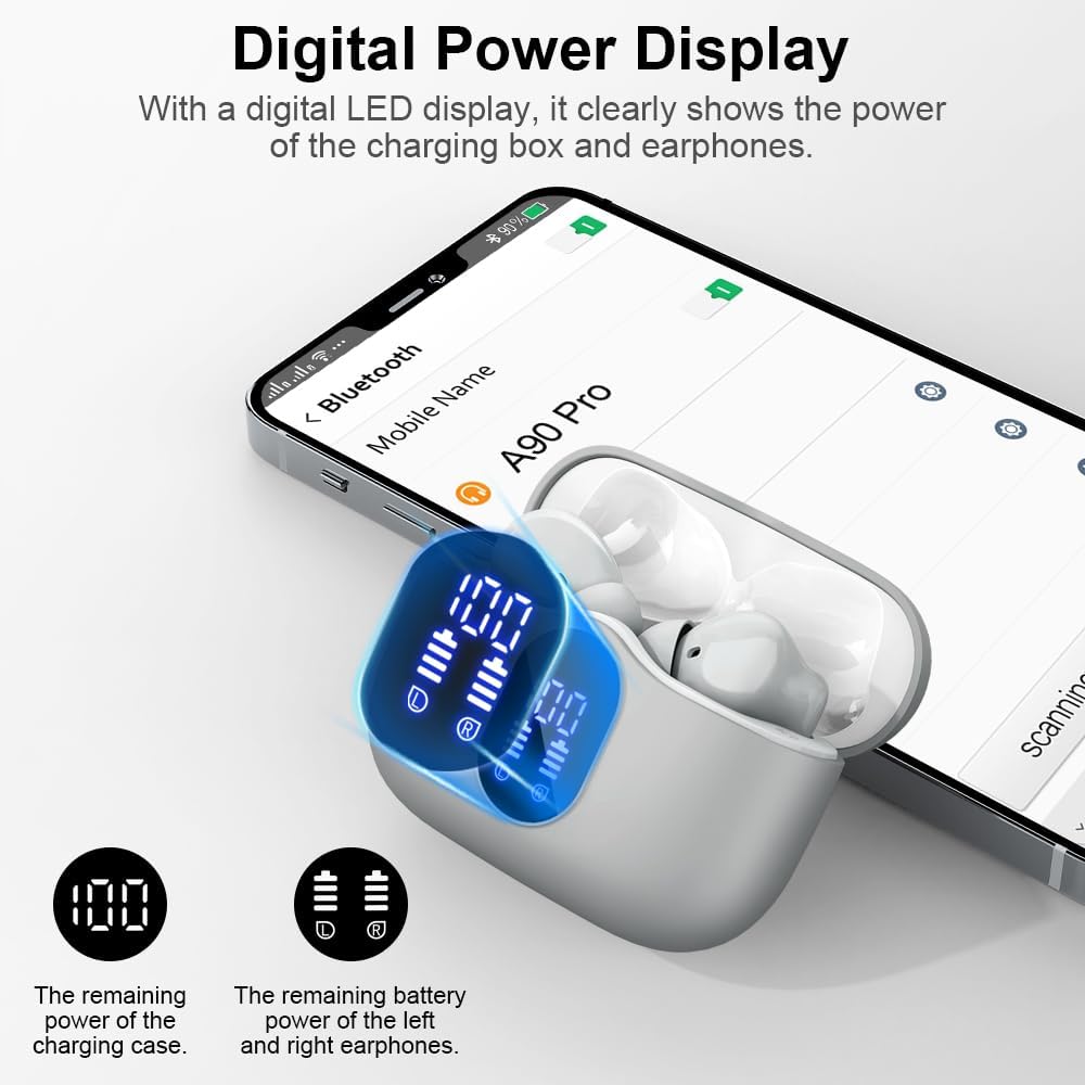 Detalle 2 de Btootos Wireless Earbuds with Bluetooth 5.3, IP7 Waterproof, 36H Playtime, LED Display