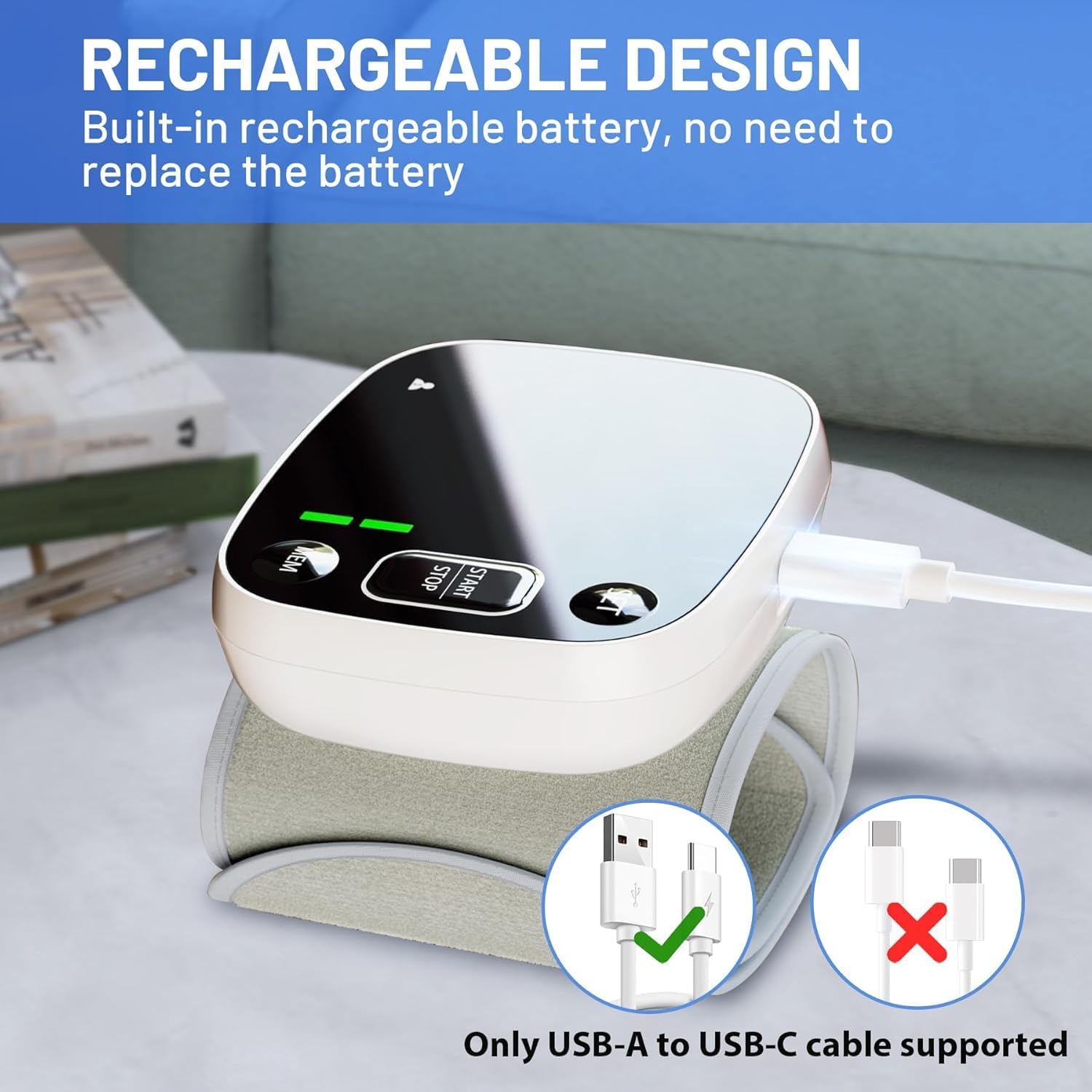 Thumbnail 5 de Blood Pressure Monitors Rechargeable Digital Wrist Blood Pressure Machine for Home Use with Voice Broadcast and 240 Memory