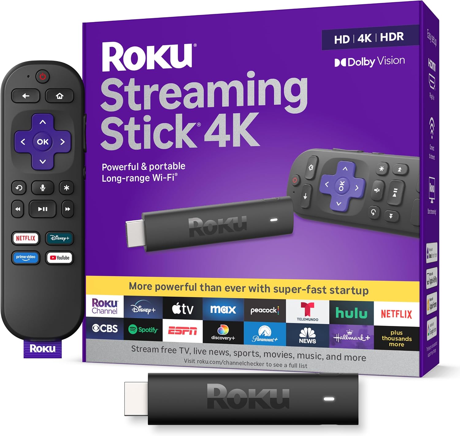 Detalle de Roku Streaming Stick 4K with Voice Remote - HDR10+ & Dolby Vision