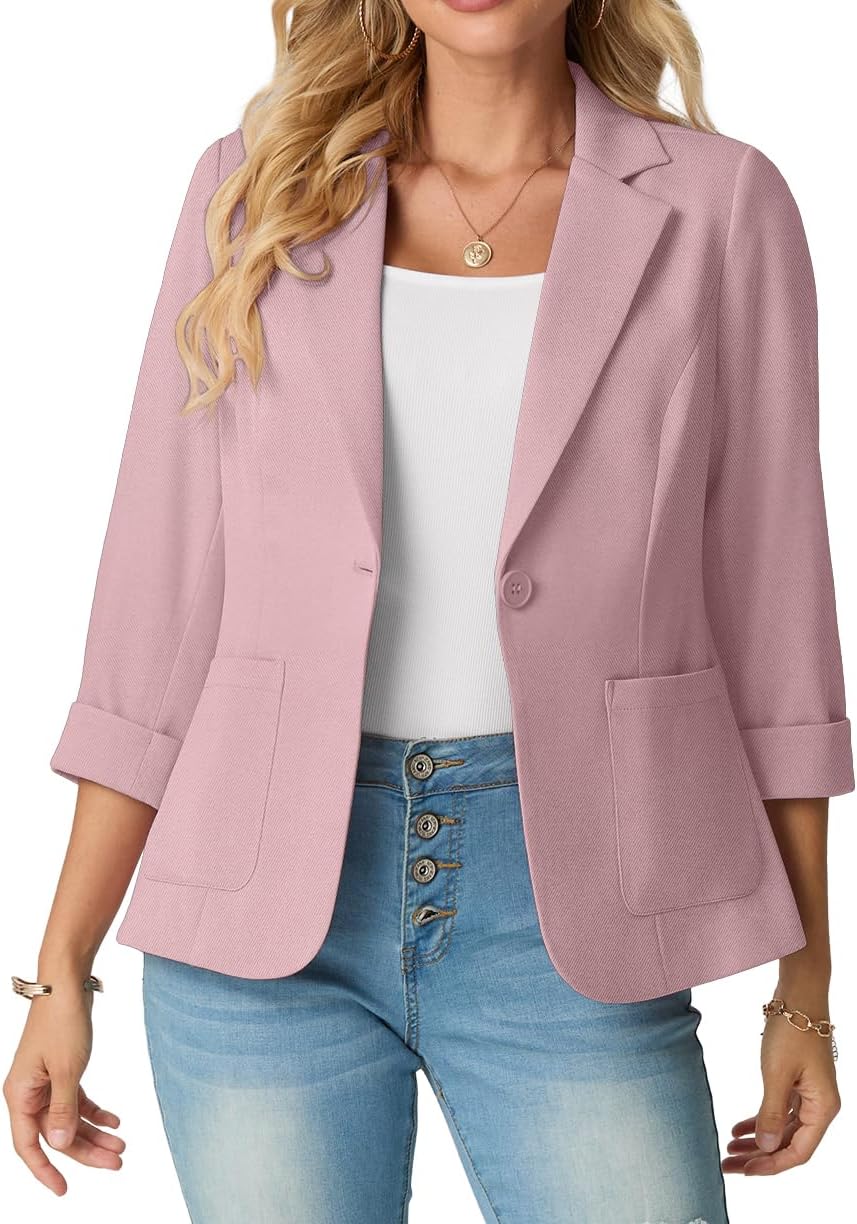 Detalle de GRECERELLE Lightweight Women's Blazer, 3/4 Sleeves, Pockets and Padded Shoulders