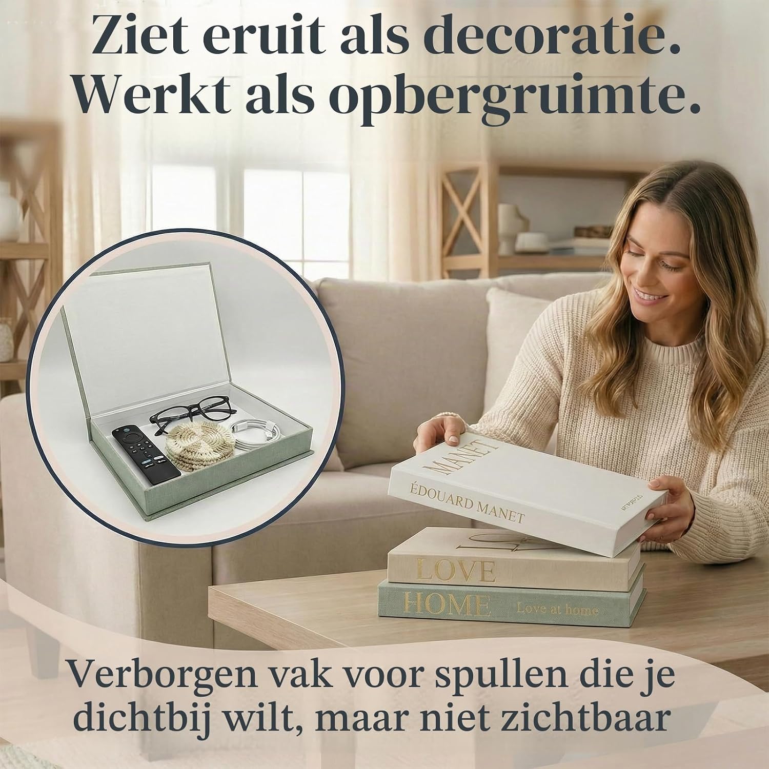Thumbnail 4 de ZORVENIX Decorative Books: set van 3 decoratieve opbergboeken met linnenstructuur