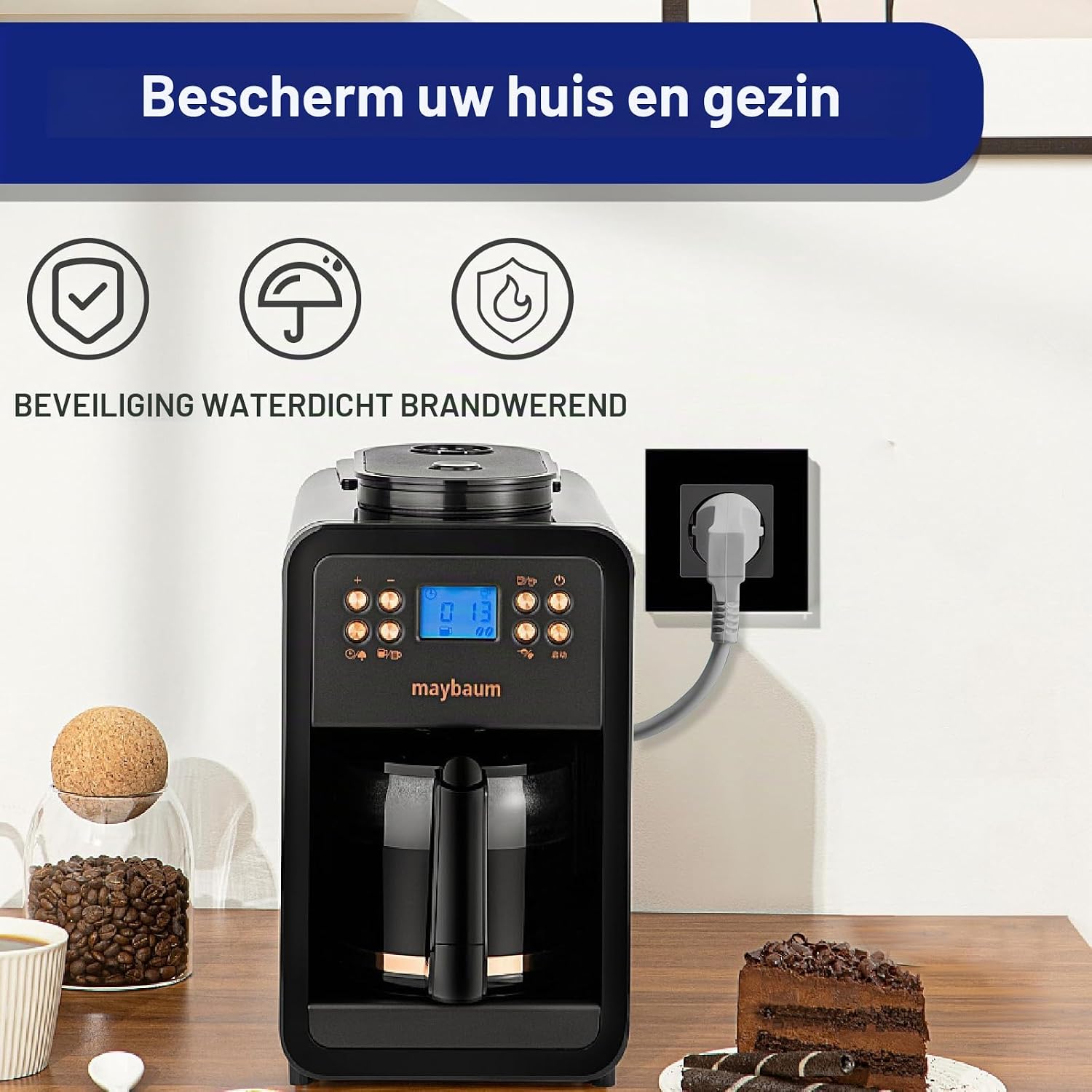 Detalle 2 de BSEED 1 Schuko-wandcontactdoos, zwart met glazen afdekplaat, 16 A