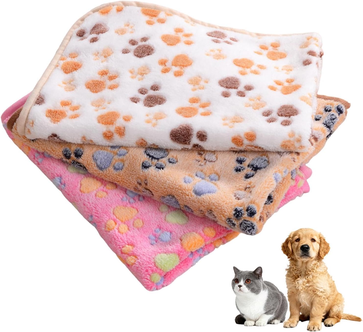 Detalle de Tharvolex 3 Pack Pet Blankets – 40 x 60 cm Soft Fleece with Paw Print