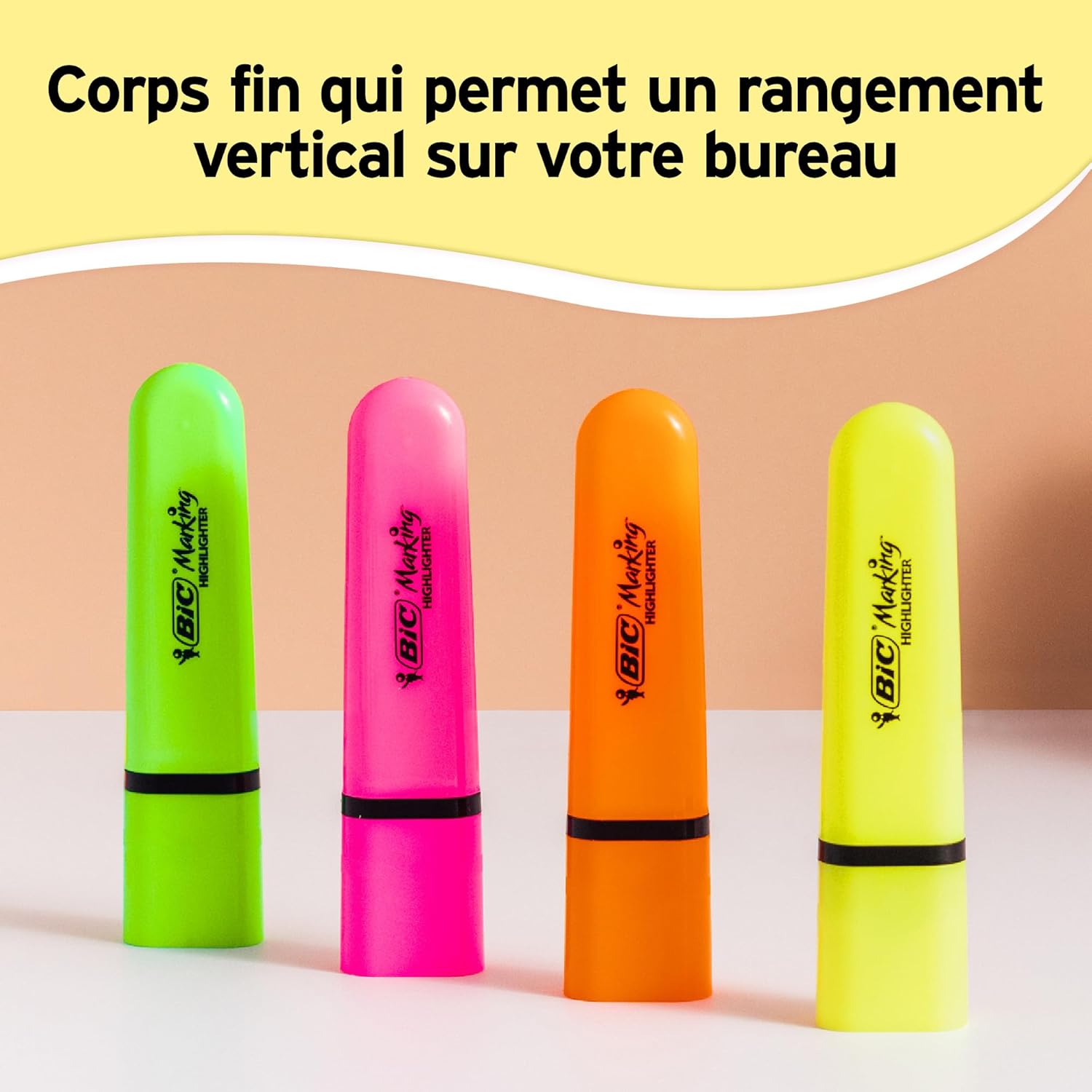 Detalle 2 de Surligneurs BIC Marking à pointe biseautée modulable jaune fluo (1,2 mm à 4,6 mm), pack de 12