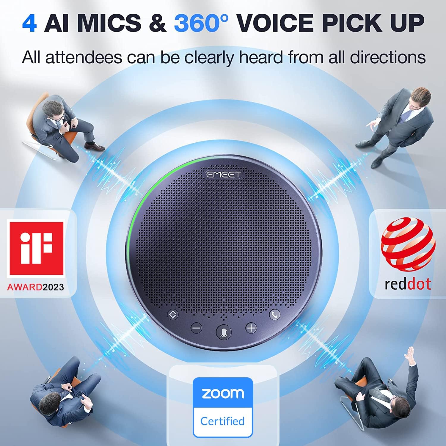 Thumbnail 1 de EMEET M3 Conference Speaker and Microphone — Zoom Certified Bluetooth Speakerphone with 4 AI Mics, 360° Pickup, 18H Talk Time