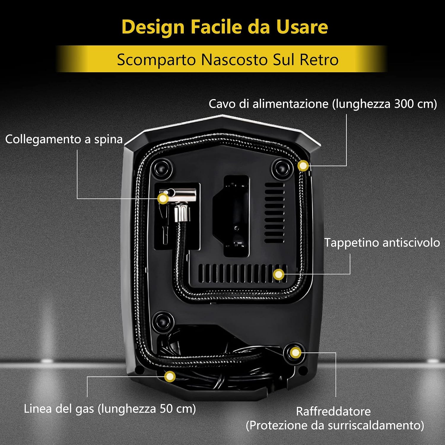 Detalle de SYTUNG Compressore Aria Portatile con 3 Adattatori e LED — Gonfia Pneumatici e Oggetti Gonfiabili