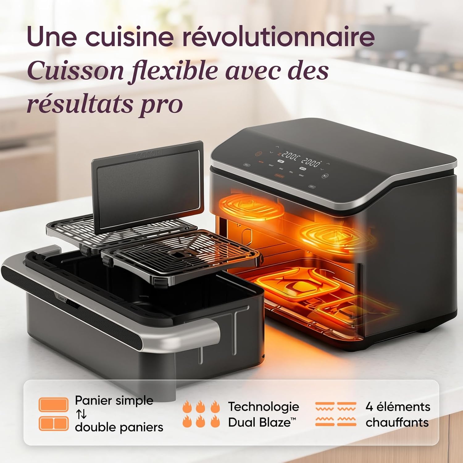 Detalle 2 de COSORI Air Fryer 10L Twinfry – Friteuse sans huile double zone et 5 en 1