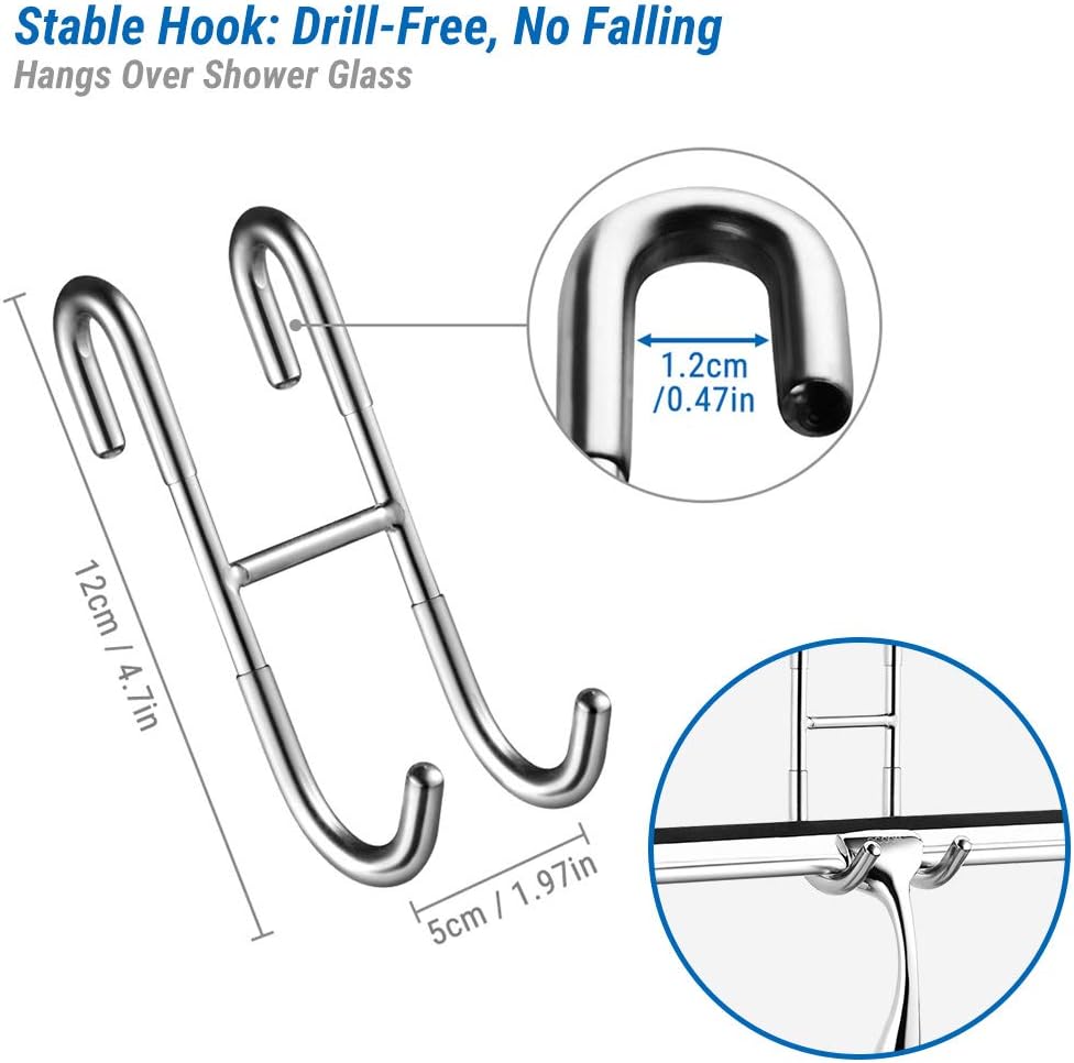 Thumbnail 3 de ecoee Raclette de douche vitrée en acier inox, 31 cm avec crochet sans perçage et 2 recharges en silicone