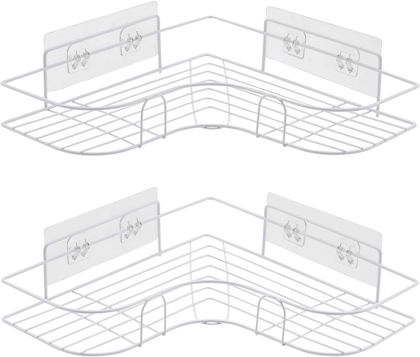 Detalle de Moonlit Pond canny-240506 Corner Shower Caddy, White Stainless Steel, No-Drill Adhesive