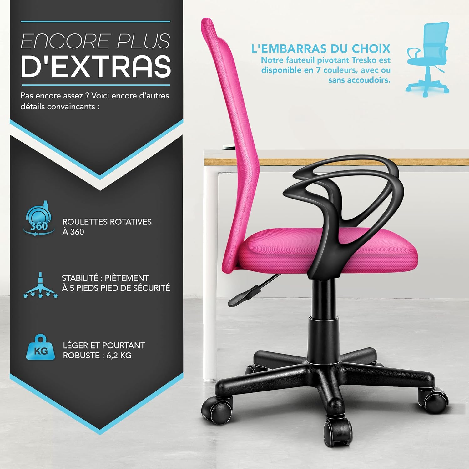 Thumbnail 6 de TRESKO Chaise de bureau Ergonomique avec accoudoirs et vérin à gaz – version Lift SGS contrôlé