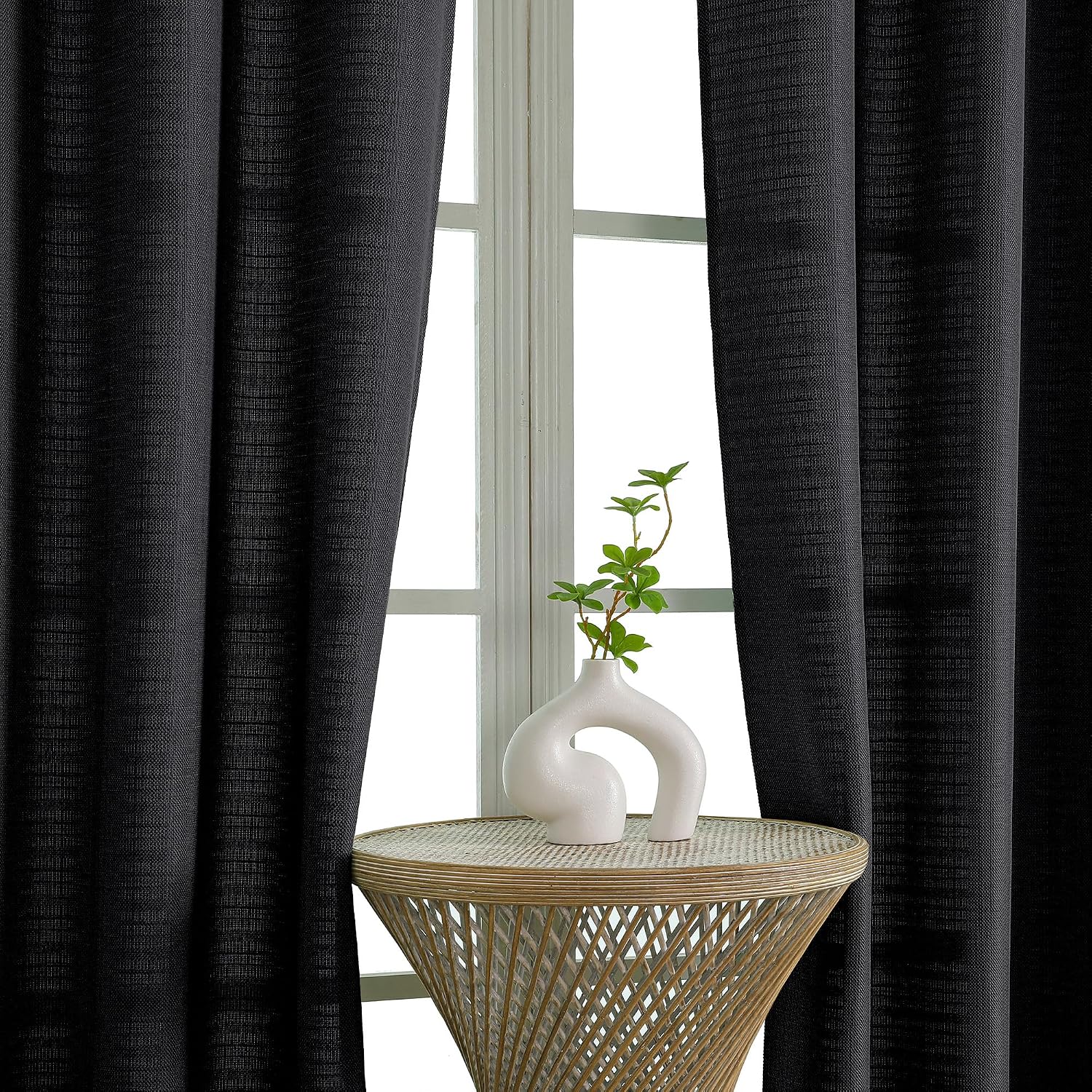 Thumbnail 6 de Chyhomenyc Black Faux Linen Light Filtering Curtains, 84 Inches Long (2 Panels)