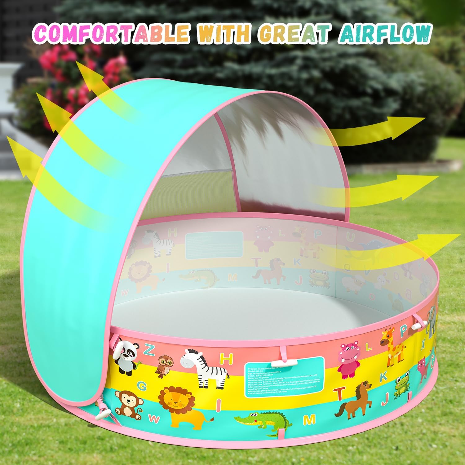 Detalle de Baby Paddling Pool with Sun Shade UPF50+ 4-in-1 Pop-Up Beach Tent