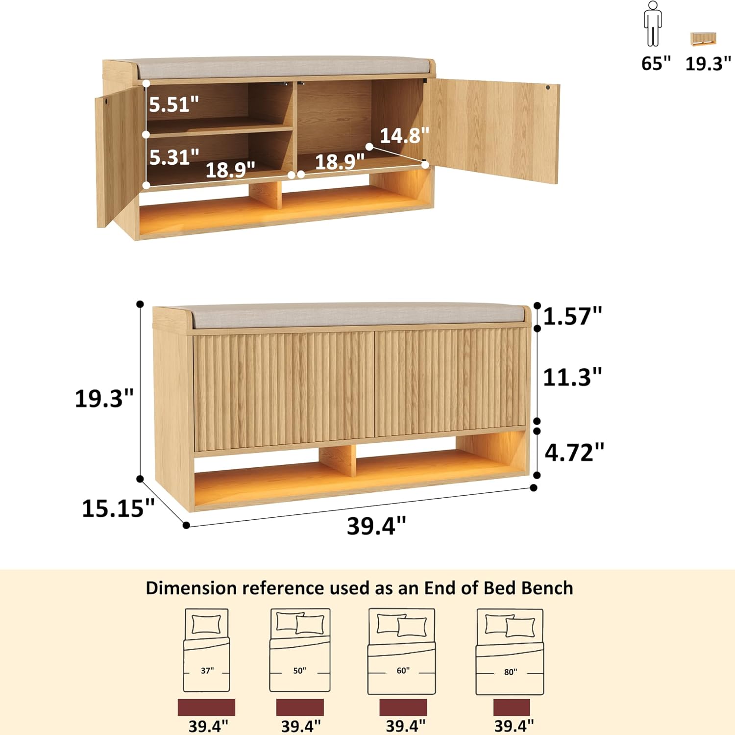 Detalle 2 de HOMEFORT Shoe Storage Bench, 39.4-Inch