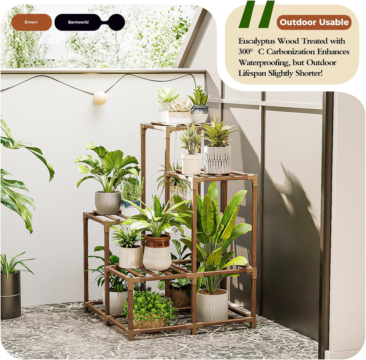 Thumbnail 2 de Bamworld 4-Tier Corner Plant Stand (Indoor/Outdoor) – Corner Shelf Plant Holder for Multiple Pots