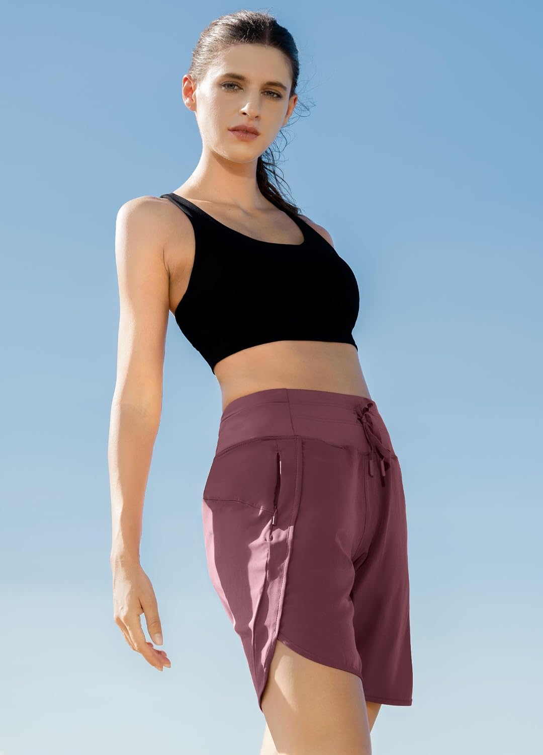 Detalle de WILLIT Damen Shorts Sporthose Kurz High Waist – Schnelltrocknend, 3 Reißverschlusstaschen, 7"-Inseam