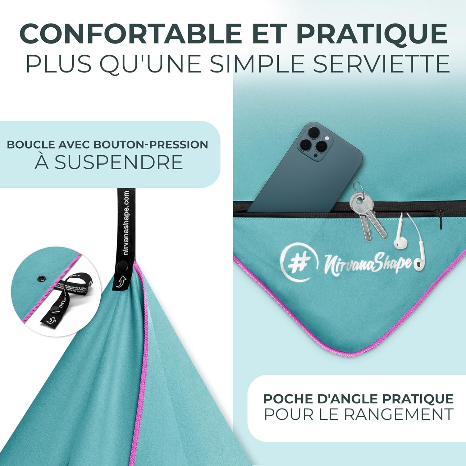 Detalle de NirvanaShape Serviette microfibre 120 x 60 cm — polyvalente pour sport, voyage et plage