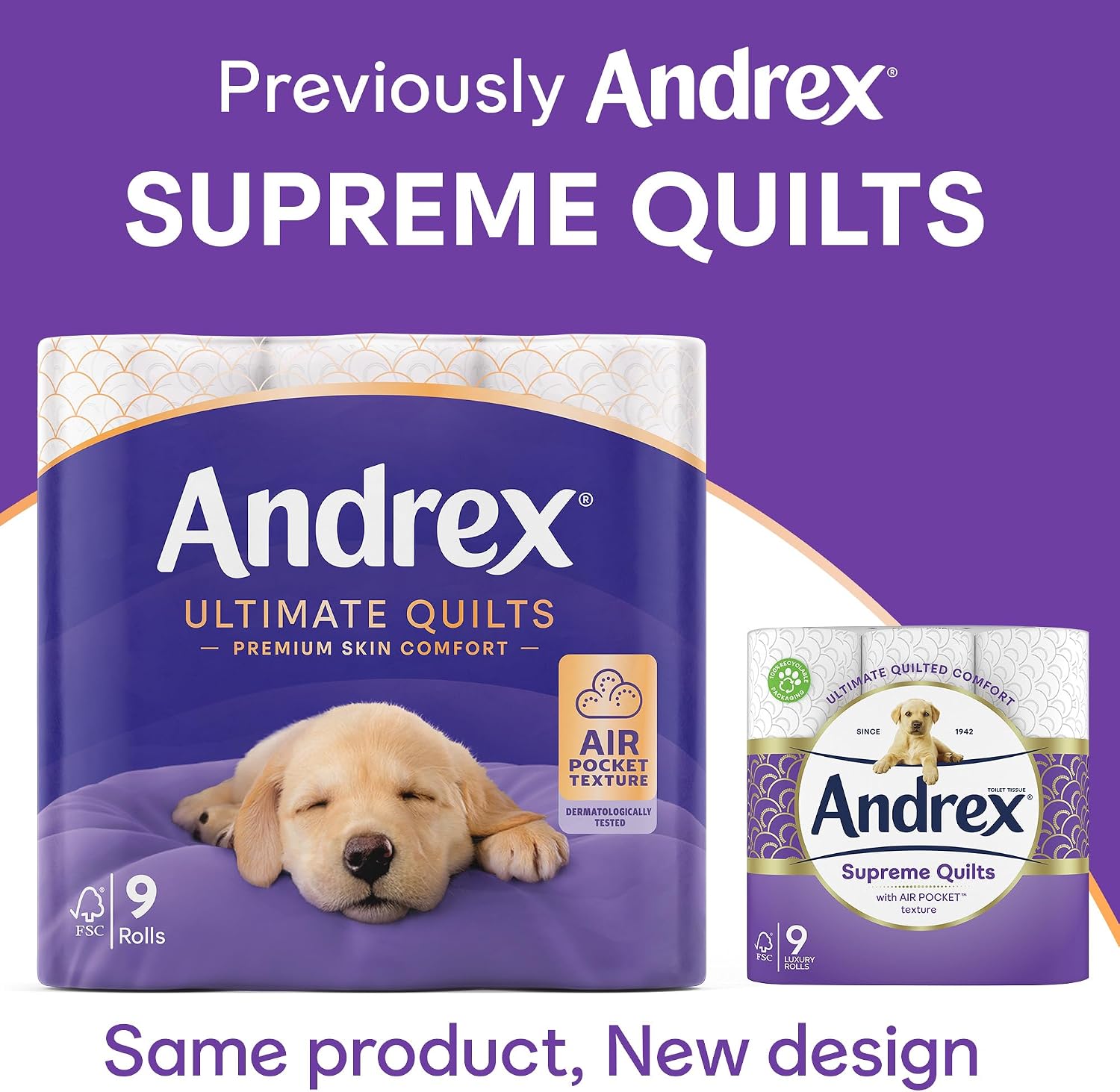 Detalle de Andrex Ultimate Quilts Toilet Roll — 9 Mega Rolls (13.5 standard), 3-Ply, Soft & Thick