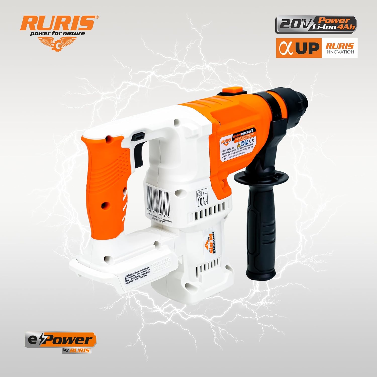 Thumbnail 5 de RURIS RMX1210: Marteau perforateur sans fil SDS Plus 20V 4Ah avec LED, vitesse variable et forets 8/10/12 mm (pack inclus)
