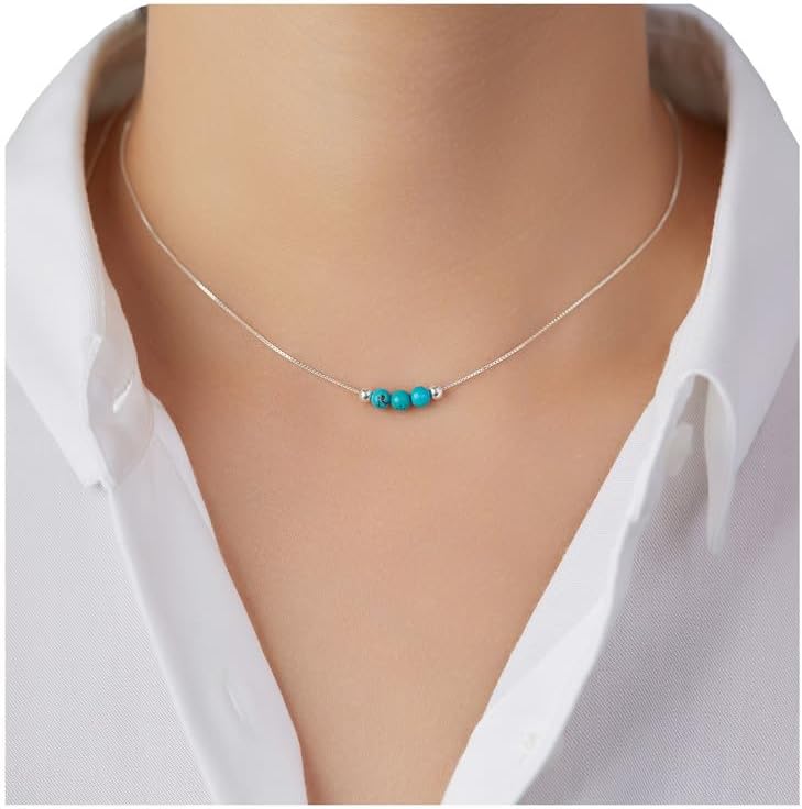 Detalle de Keenove 925 Sterling Silver Turquoise Crystal Choker Necklace
