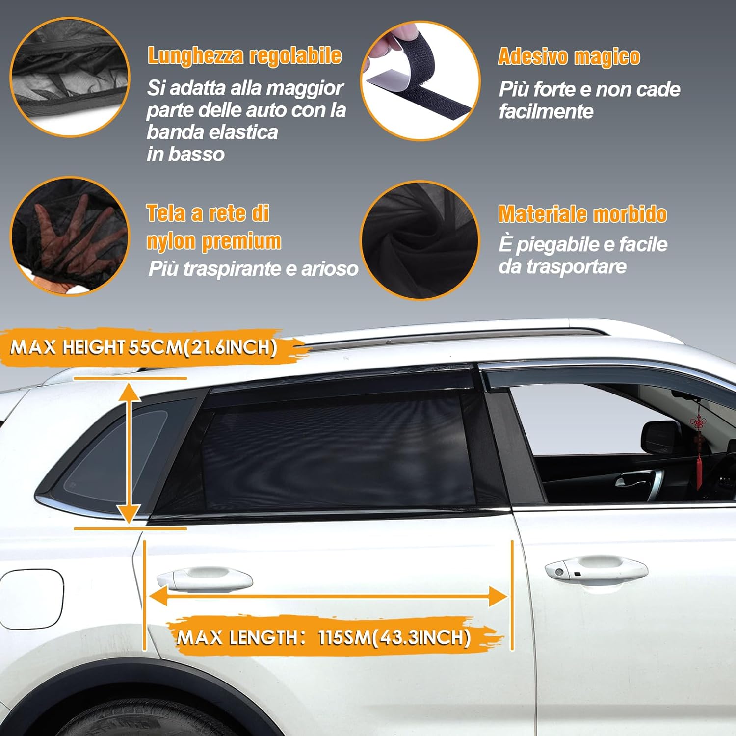 Thumbnail 1 de Rajvia Tendine Parasole Auto Bambini Tendine Posteriori UV e Anti-insetti XL, oscuranti misura universale