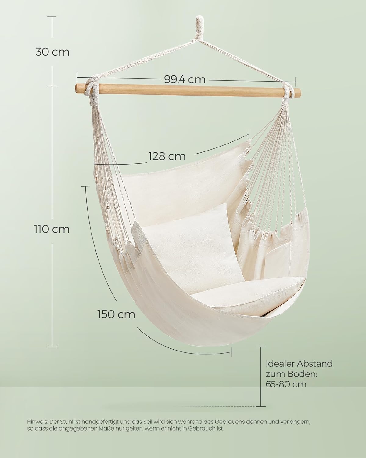 Detalle de SONGMICS Hängesessel GDC187M01 mit 2 Kissen, Metallkette und Traglast bis 150 kg