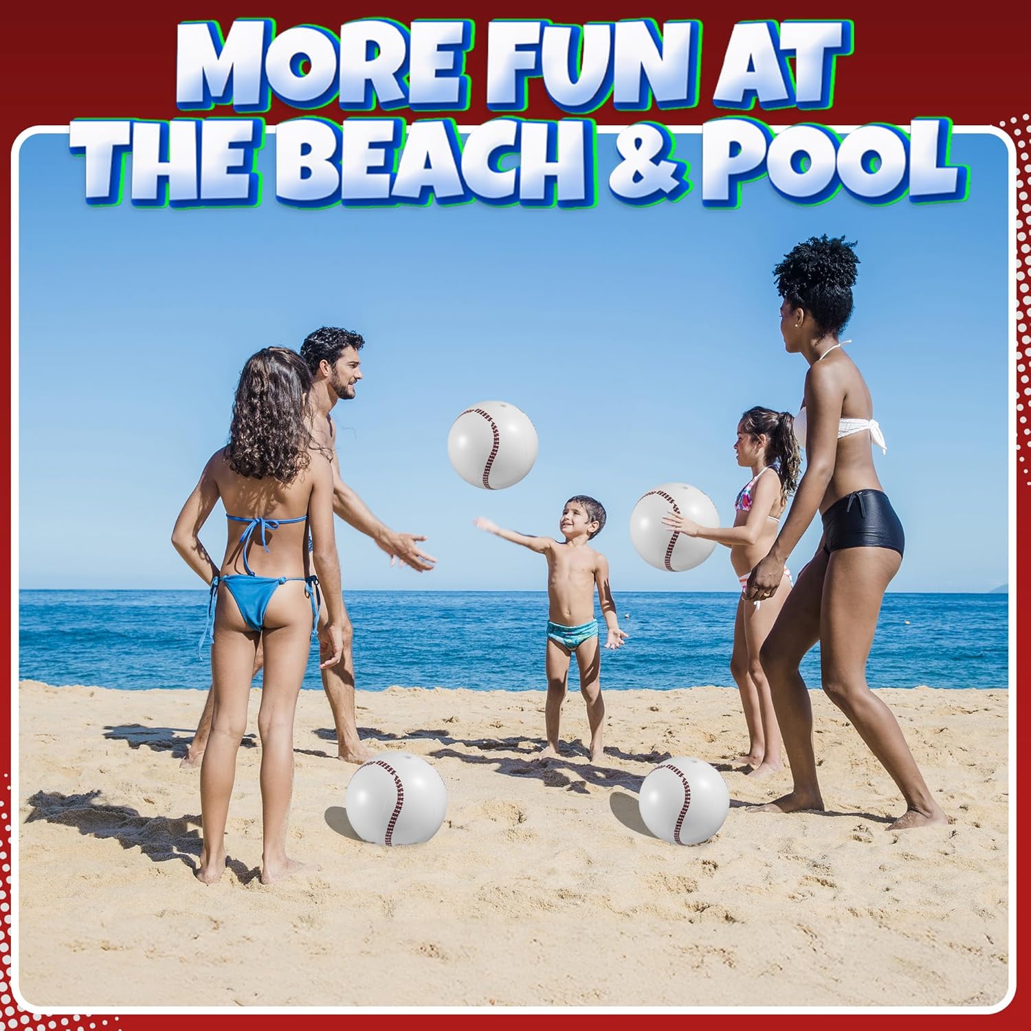 Thumbnail 5 de Bedwina Inflatable Baseball Beach Balls (Pack of 12) – 16-inch Pool Party Toys & Decorations