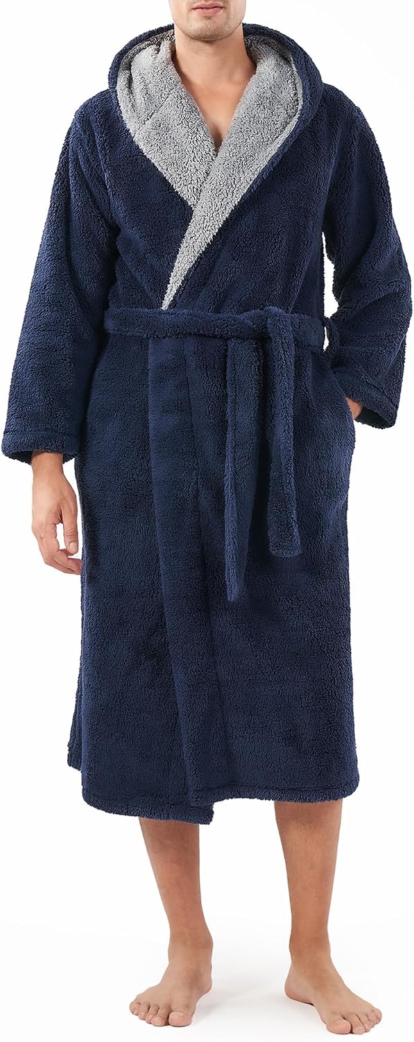 Detalle de DAVID ARCHY Men's Hooded Fleece Bathrobe, Full-Length Plush Robe