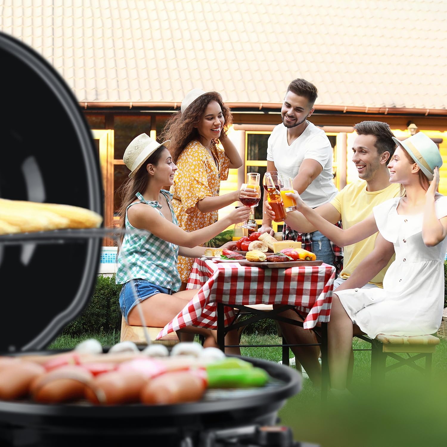 Detalle de Techwood Electric Grill 1600W Portable Indoor/Outdoor BBQ Grill with Removable Stand
