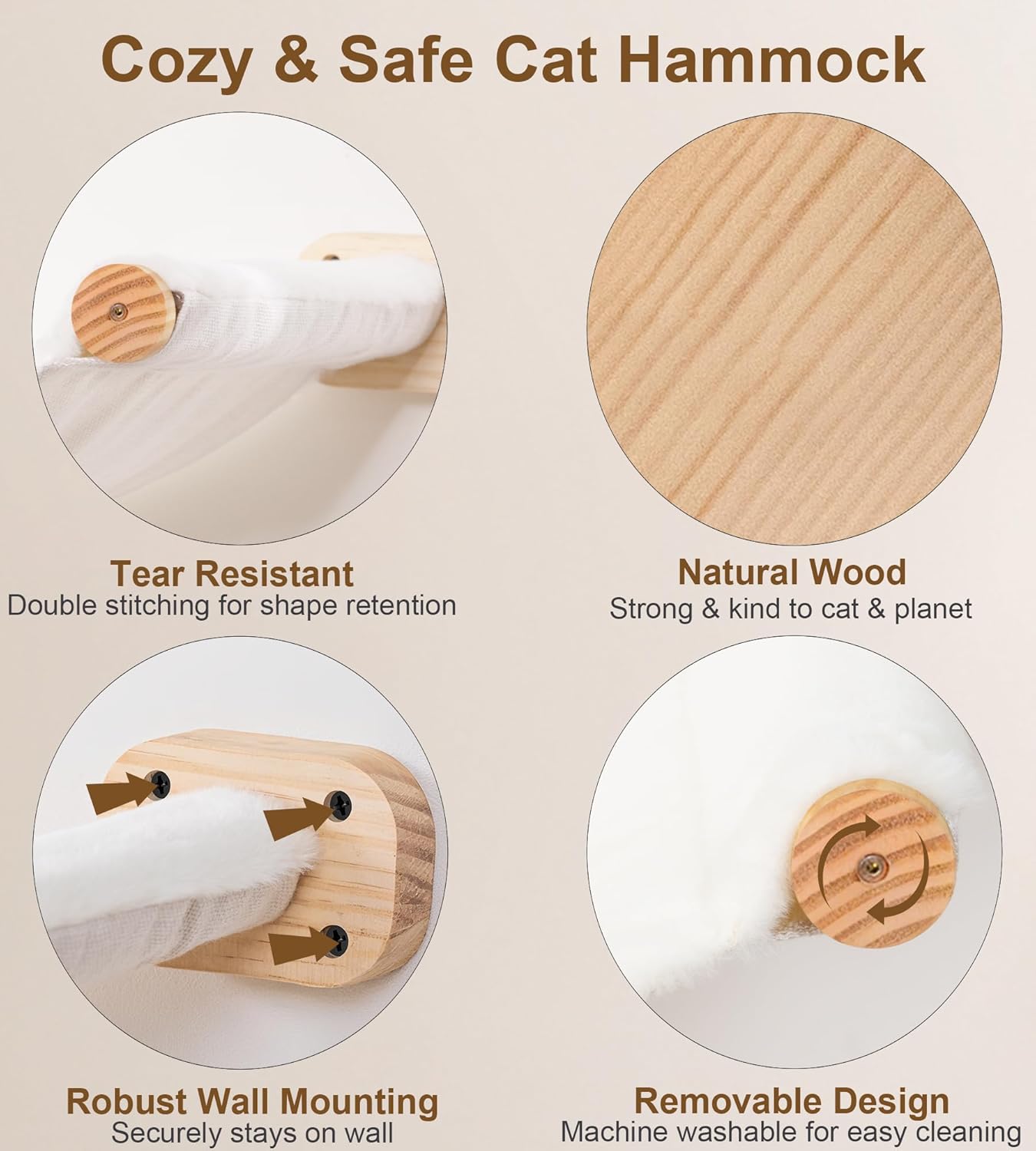 Thumbnail 2 de Cat Hammock Wall Mounted Kitty Bed & Perch set with 2 steps and platforms (wooden cat wall furniture)