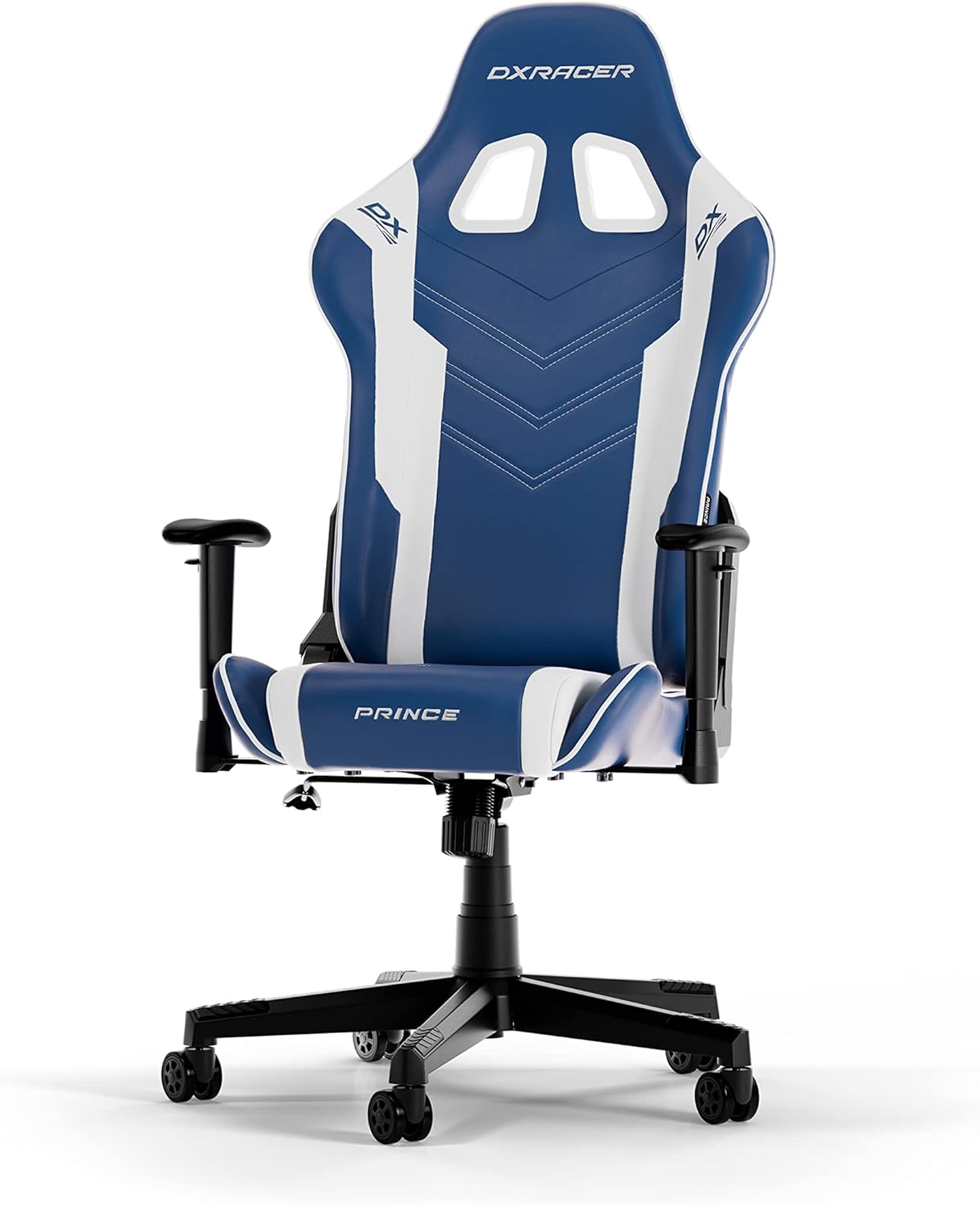 Detalle 2 de DXRacer PRINCE L Bleu & Blanc PVC Cuir – Fauteuil gaming ergonomique, cuir synthétique premium
