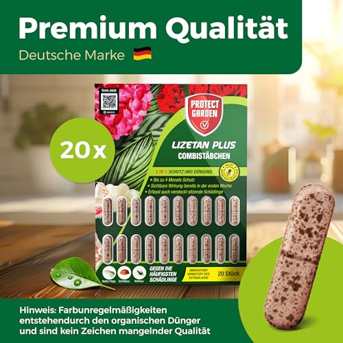 Detalle 2 de PROTECT GARDEN Lizetan Plus Combistäbchen – Schädlingsbekämpfung und Premium-Dünger in einem (20 Stück)