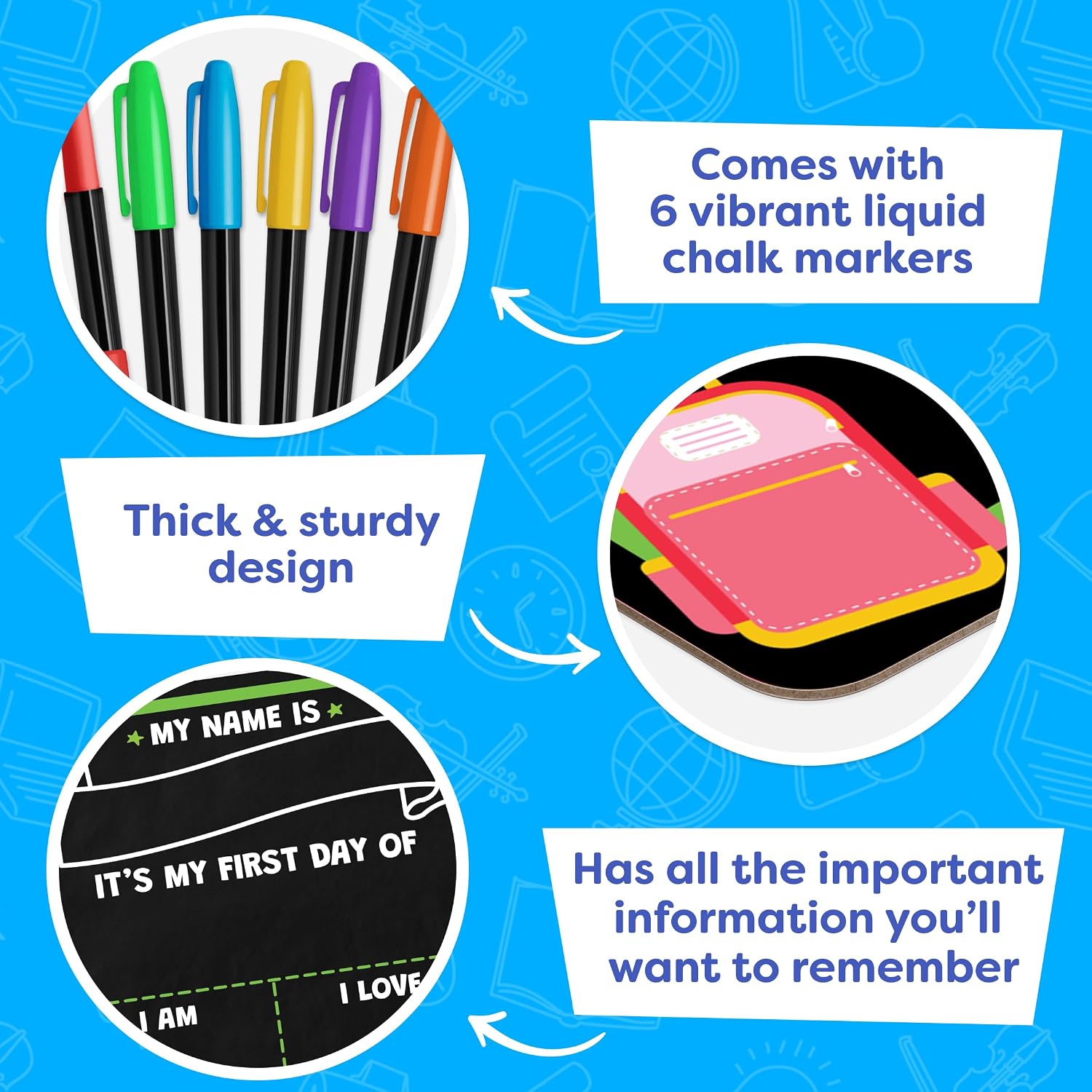 Thumbnail 6 de Momo & Nashi First Day of School Sign Board with Liquid Chalk Markers (14”x11” Double-Sided, Reusable)