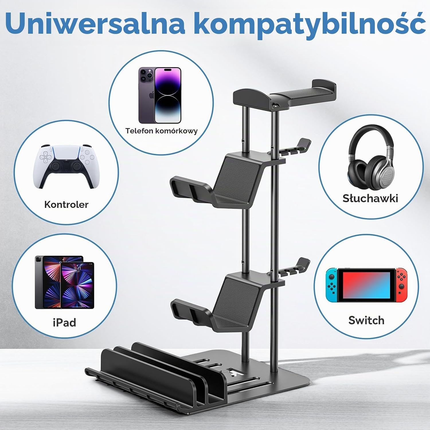 Detalle 2 de KDD KDD-713 – aluminiowy stojak na słuchawki i kontrolery z organizerem kabli