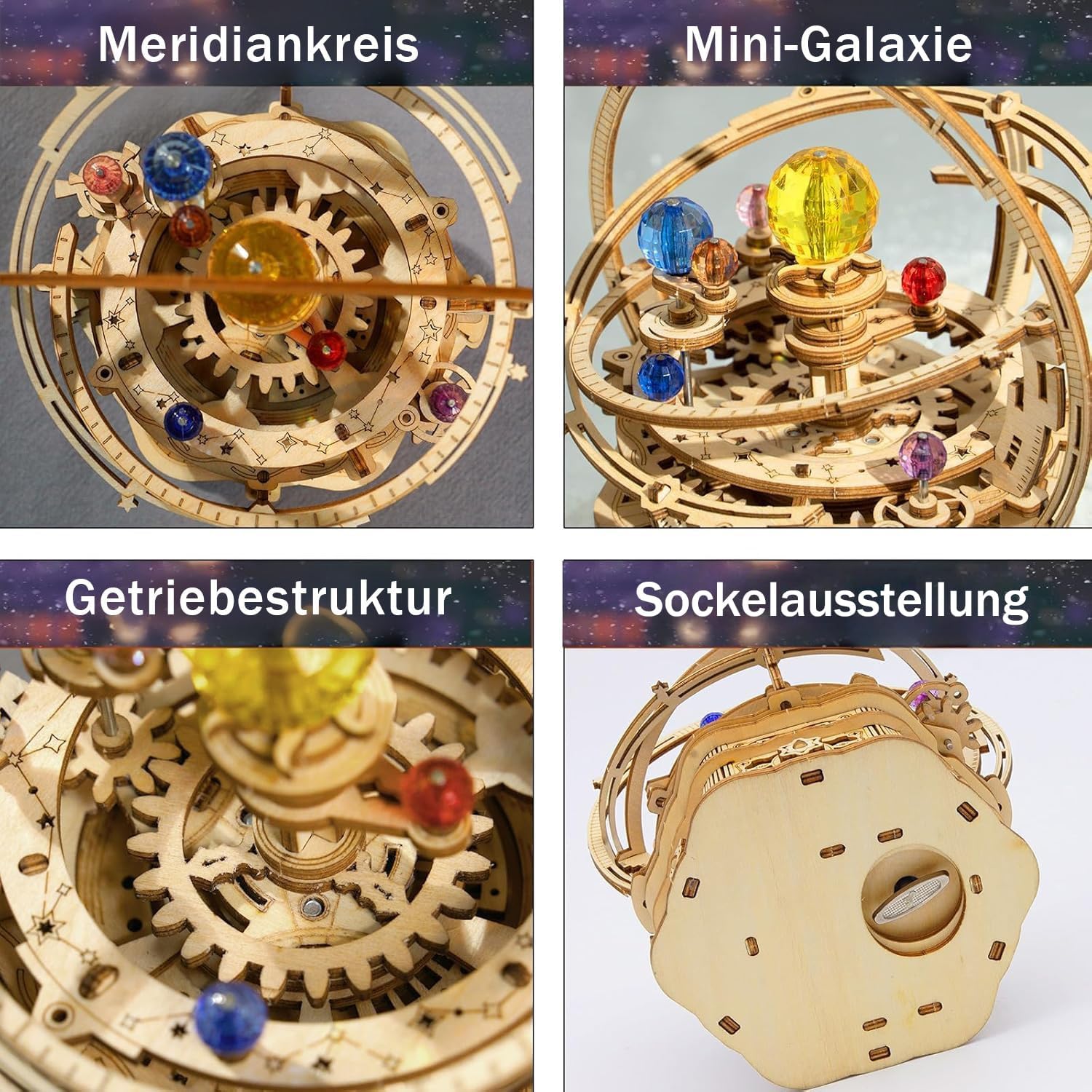 Detalle 2 de ROKR 3D Holzpuzzle „Starry Night“ Musikbox – mechanisches Modellbauset zum Selberbauen