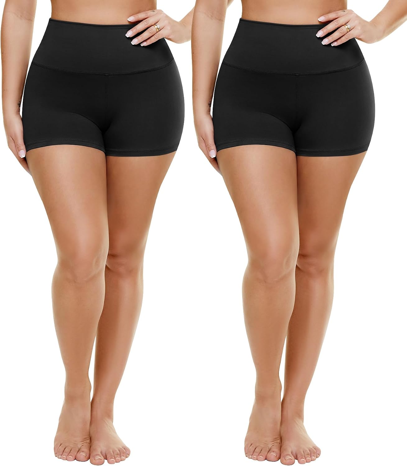 Thumbnail 6 de TNNZEET 2 Pack Plus Size Biker Shorts for Women — 8" Inseam, High-Waisted, Tummy Control, Black/White (Sizes S-4XL)