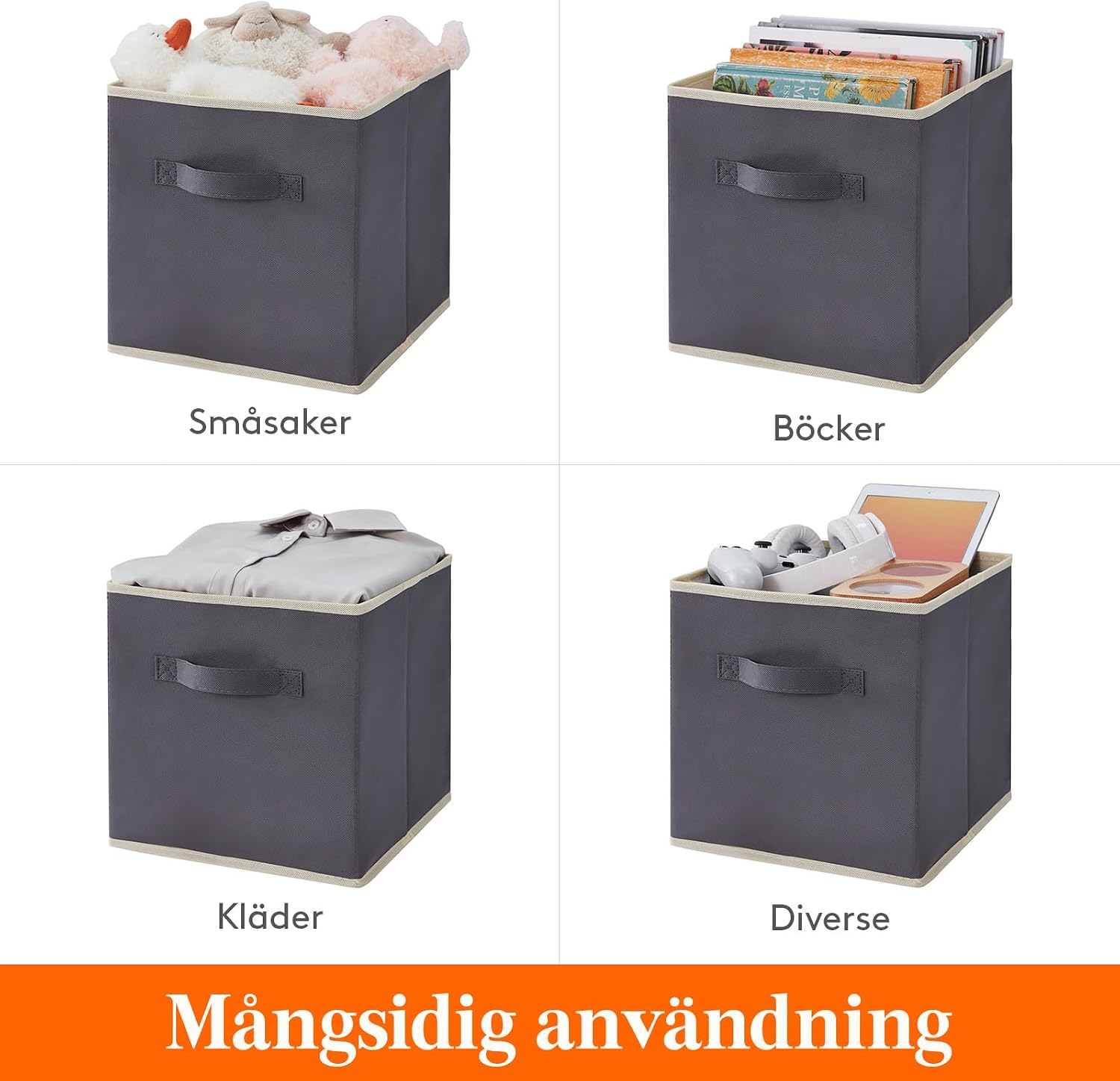 Detalle 1 de Lifewit 23091 hopfällbara förvaringskuber, 10-pack, 18 l, grå