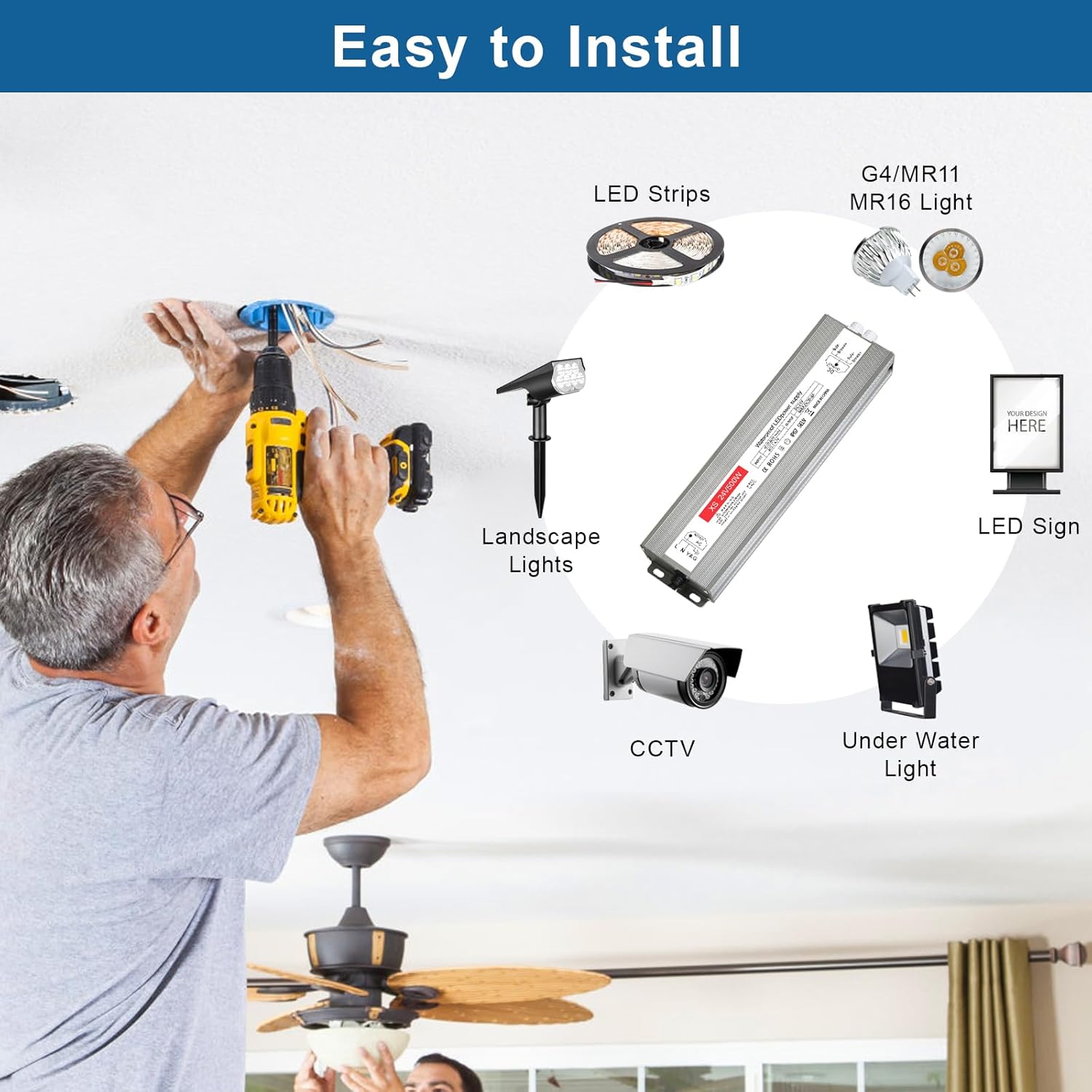 Detalle 1 de Transformador LED IP67 24V 500W para tiras y bombillas⚡