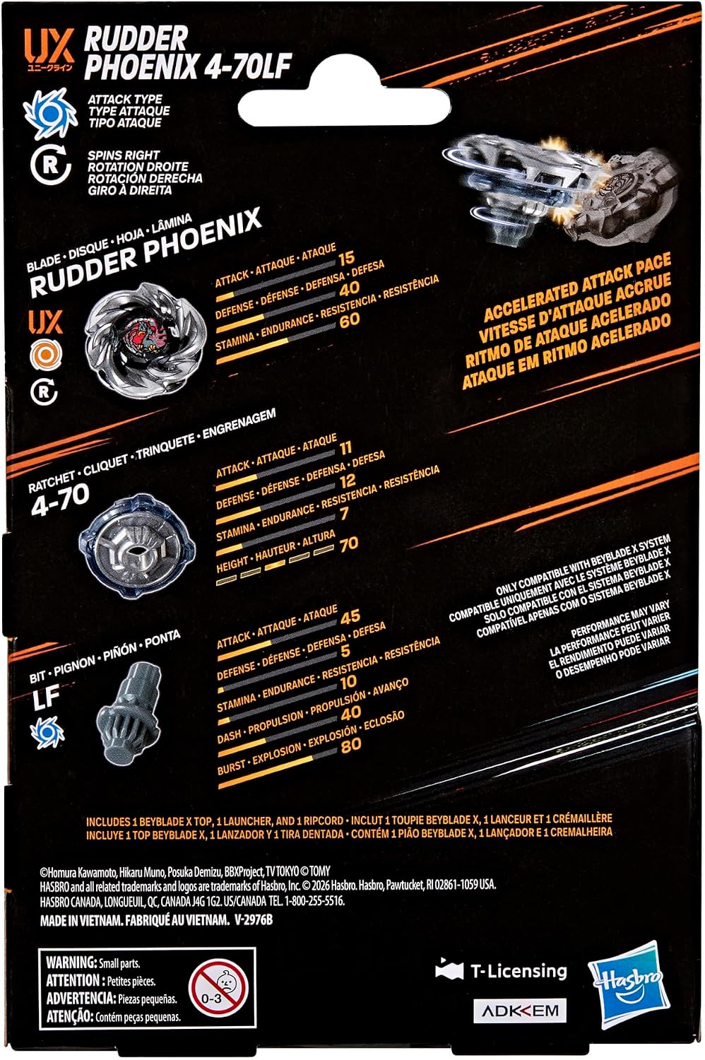 Detalle 2 de Hasbro Beyblade X Rudder Phoenix 4-70LF starterset met metalen blad en launcher