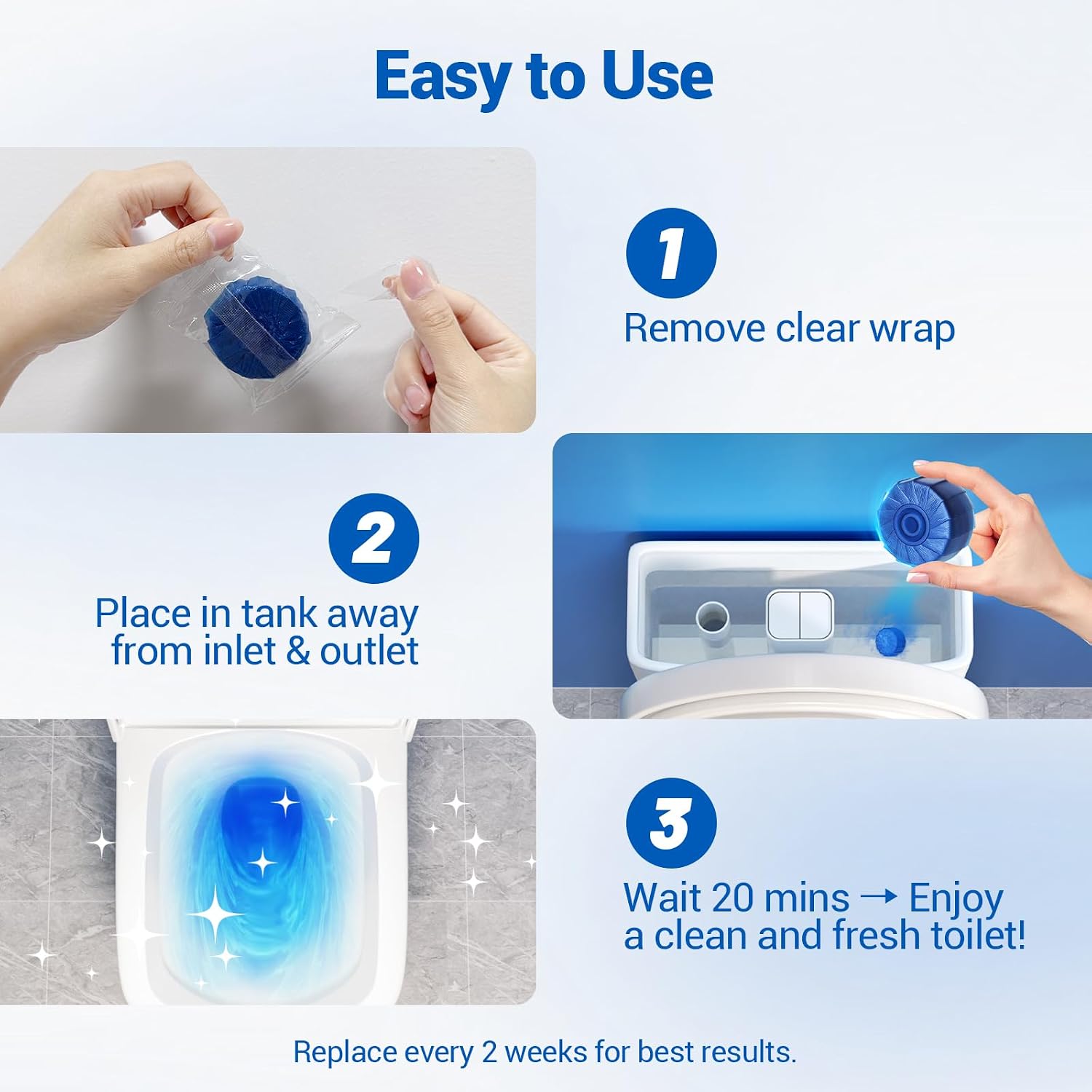 Detalle de LACRTOPE Toilet Bowl Cleaner Tablets, 15-Pack, Automatic Tank Cleaning, Lemon Scent