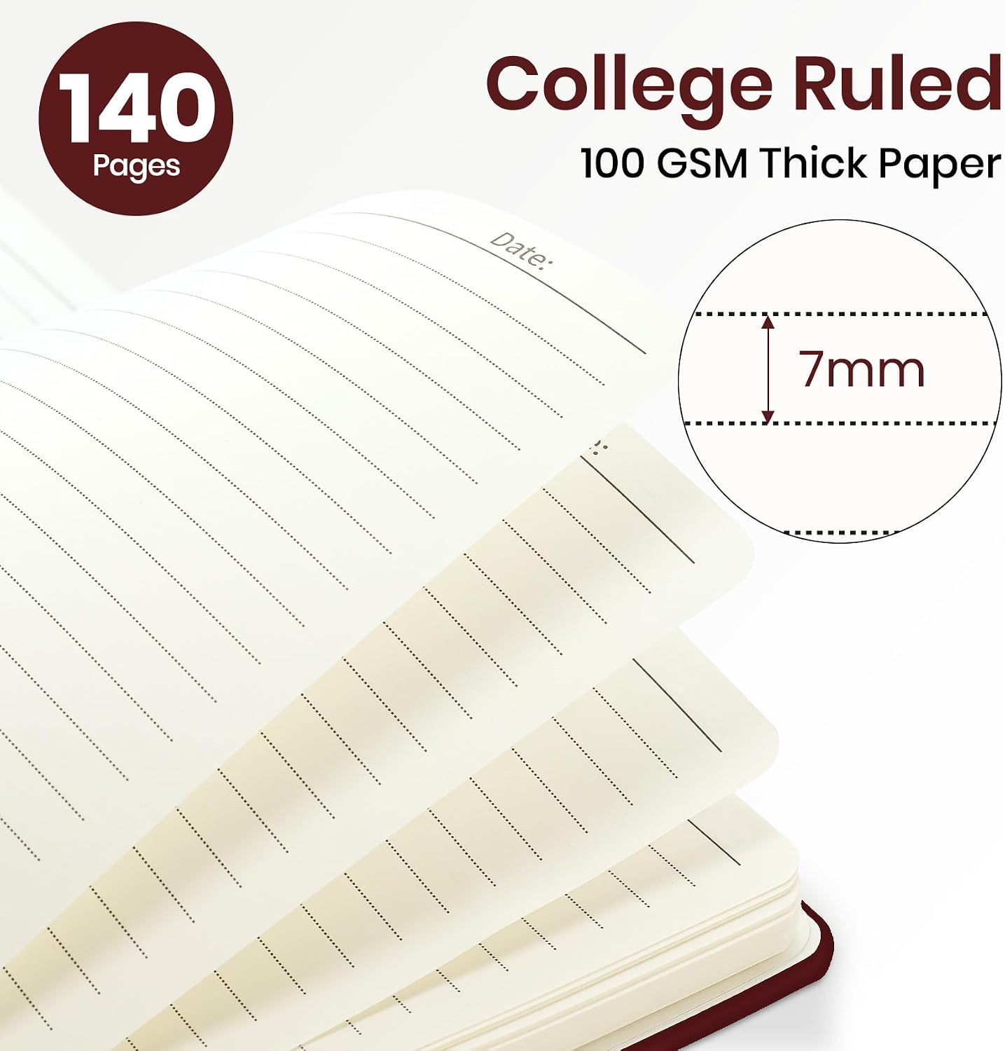 Detalle 2 de ZOTIA Lined Spiral Notebook, Burgundy Hardcover, College Ruled, 140 Pages