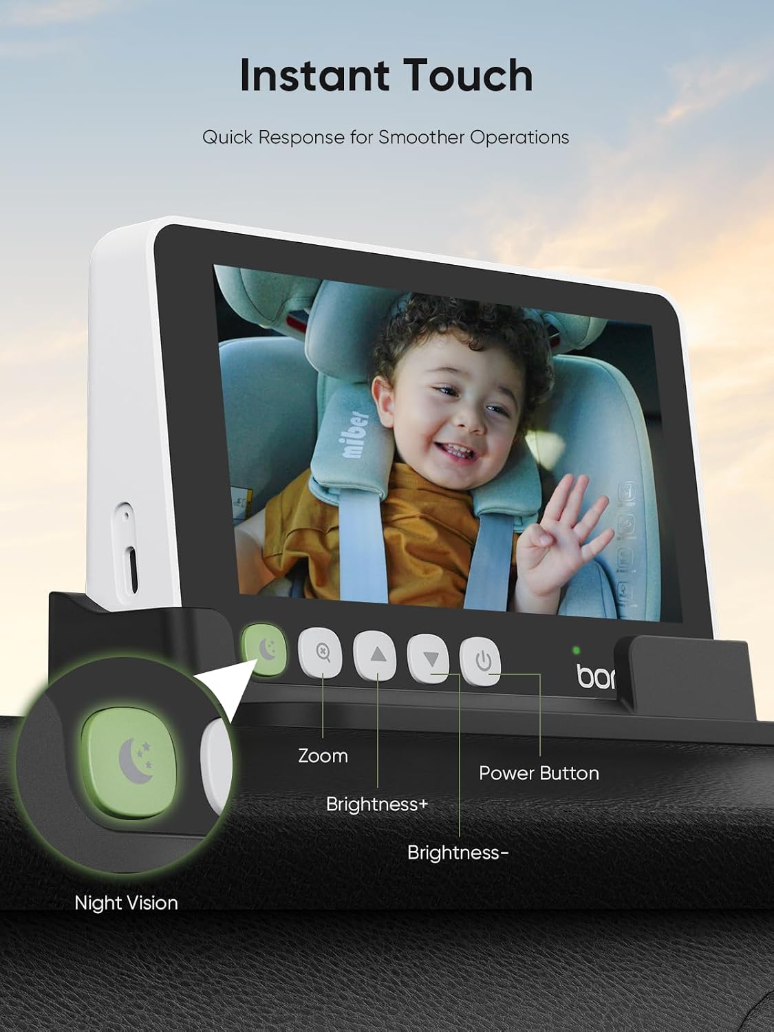 Detalle 2 de bonoch BCM01 5-Inch Baby Car Camera for Two Kids, 1440p Split-Screen