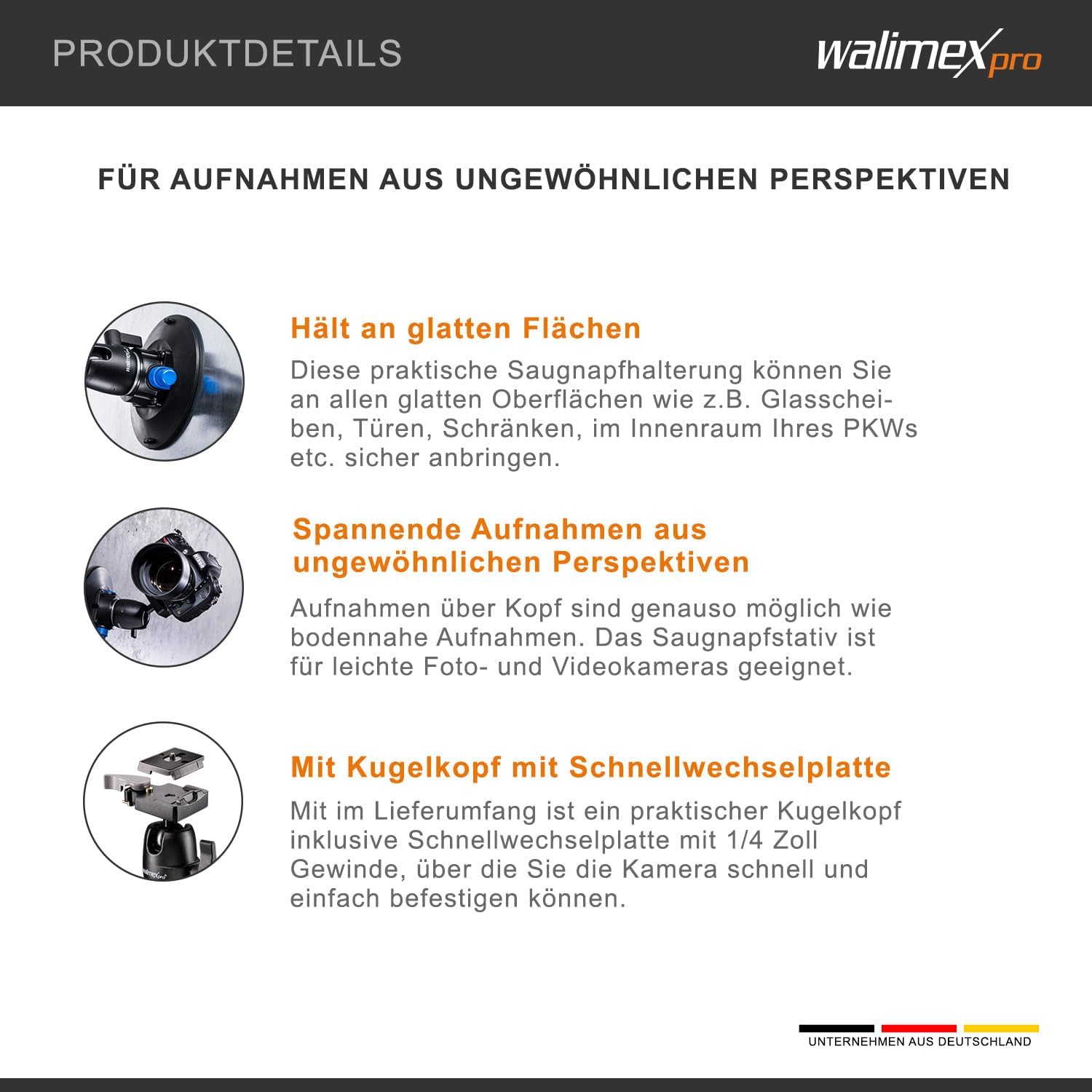Thumbnail 5 de Walimex Pro Saugnapf-Stativ inkl. Kugelkopf für System- und DSLR-Kameras