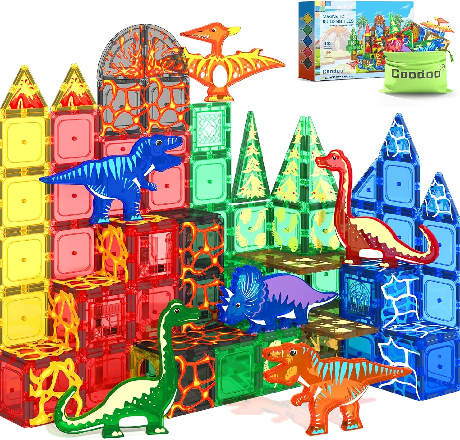 Detalle de 102PCS Dinosaur Magnetic Tiles Set with 8 Dinosaurs 🧩