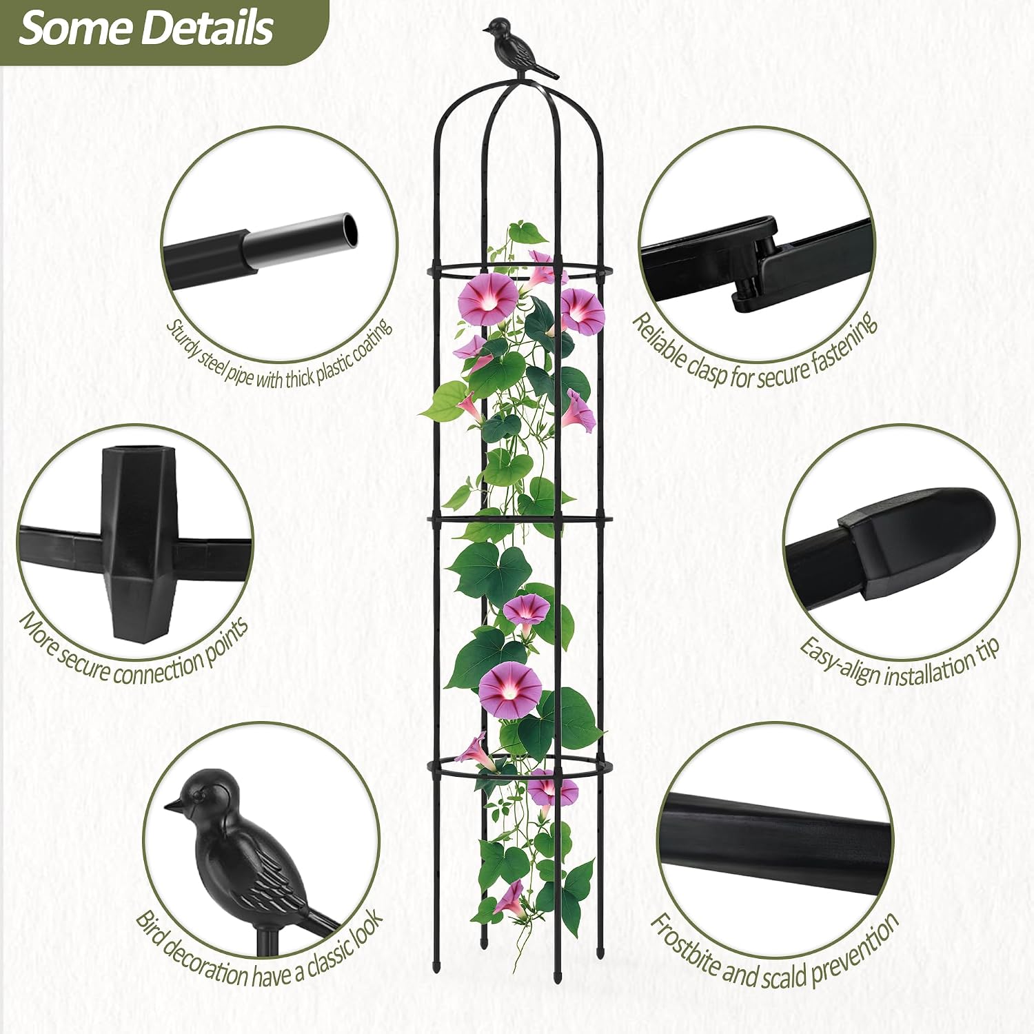 Detalle de Trellume TL-HJ-010 Garden Obelisk Trellis, Adjustable Steel Support, 69 in.
