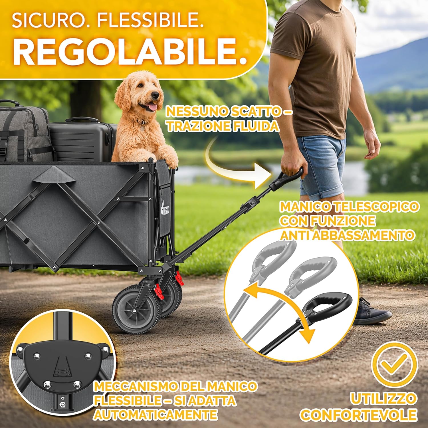 Thumbnail 6 de TRESKO Carrello pieghevole XXL 215 L con freno e pneumatici pieni – versatilità per spiaggia, campeggio e giardino