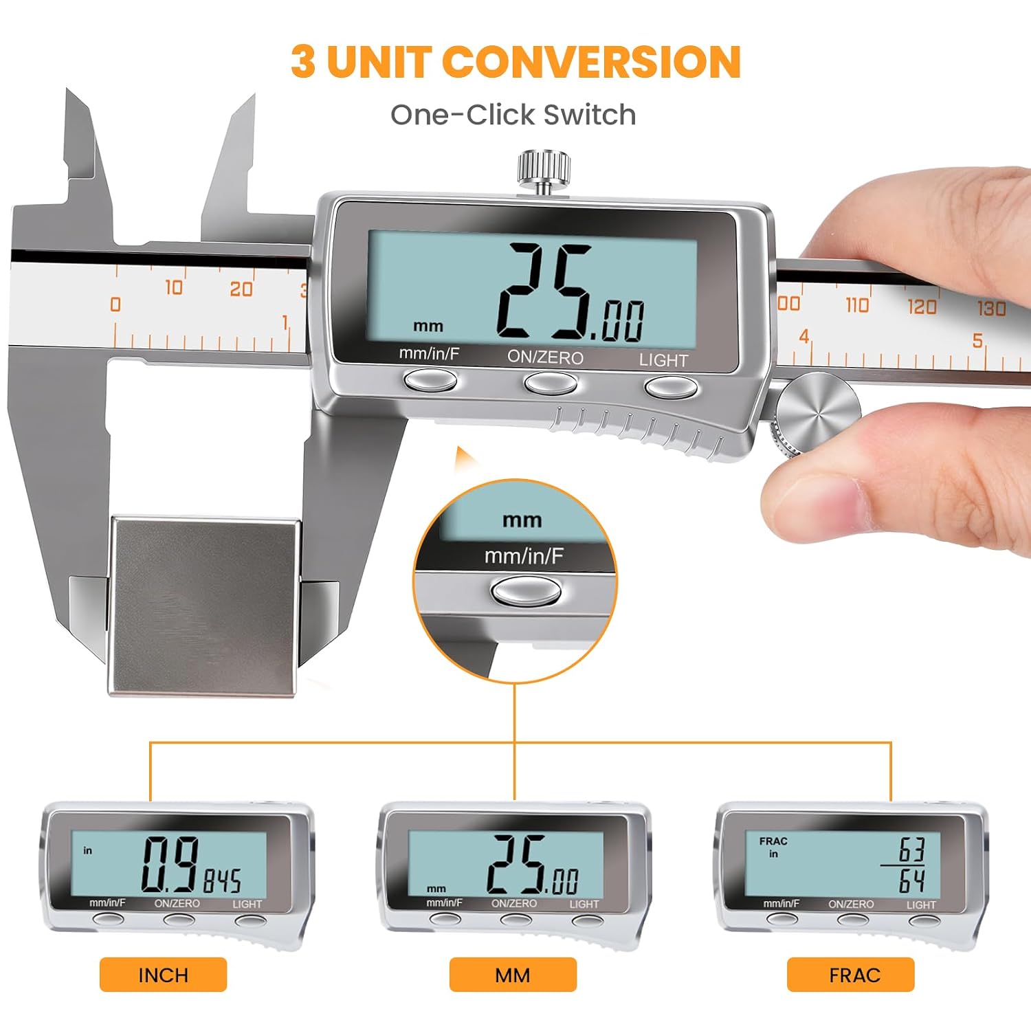 Detalle 2 de HARDELL 12 Inch Digital Caliper, Rechargeable Metal, Backlit LCD, 4 Modes