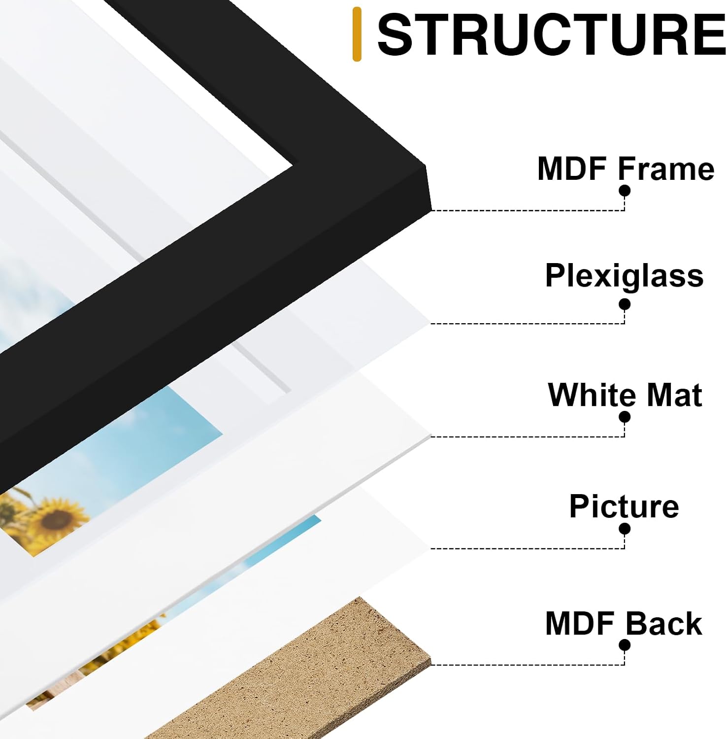 Thumbnail 4 de decorUhome 8x10 Picture Frame (Black) for 5x7 Photos with Mat or 8x10 Without Mat, 1 Pack