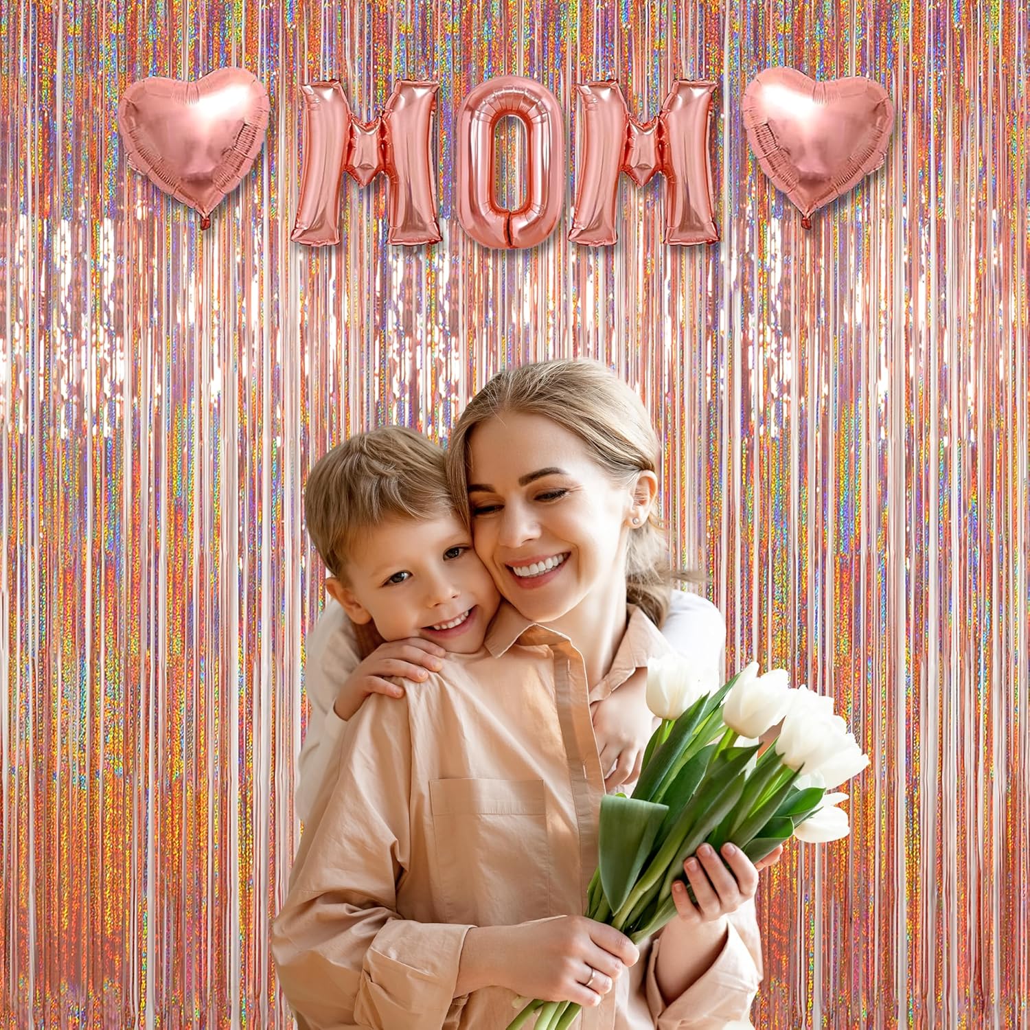 Thumbnail 2 de Melsan Rose Gold Tinsel Photo Backdrop Curtains (2-Pack) for Mother’s Day & Parties, 3.2 ft x 8.2 ft